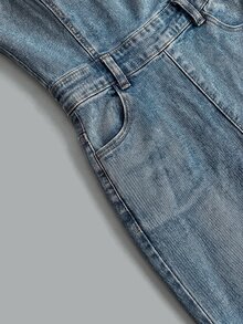 Elamini Women's Fashion Versatile Halter Tie Flared Denim Jumpsuit - Blue - View 5