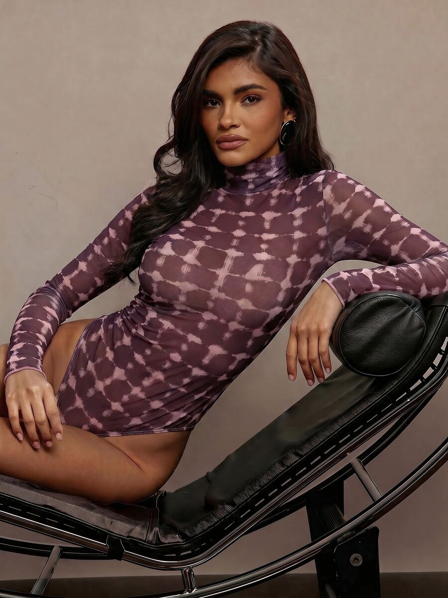 Hauture Women's Sexy Elegant Leopard Print Mock Neck Long Sleeve Bodysuit - Multicolor - View 1
