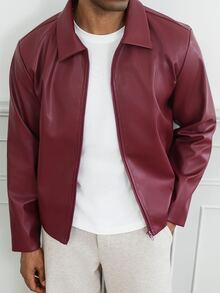 HUEFORM Men's Old Money Purplish-Red Loose-Fit Cropped Lined Jacket, Suitable For Social Media And Street-Style, Gifts For Boyfriend - Burgundy - View 7