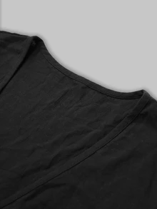 Trelyra T-Shirt, 100% Cotton Comfortable Fabric, V-Neck Long Sleeve Ruffle Design, Casual Vacation Comfortable Wear, Gift For Friends, Loose Casual Fit, Large Capacity - Black - View 5