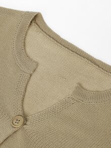 Holdful Holdful Fashionable Minimalist Versatile Small V-Neck Button Embellished Khaki Casual Commute Style Drop Shoulder Long Sleeve Pullover Sweater For Women Autumn/Winter - Khaki - View 5