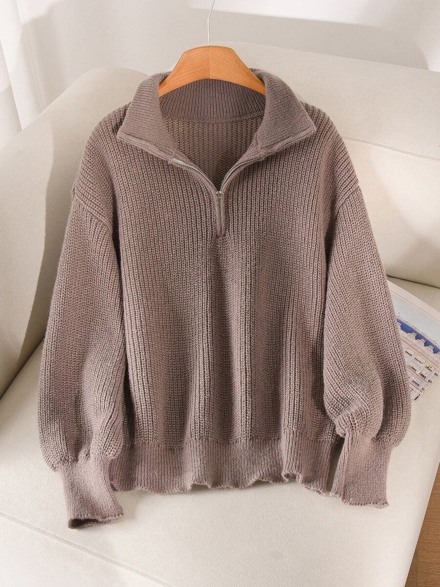 CosyJoli Plus Size Elegant French Style Versatile Casual Commute Autumn/Winter Minimalist Zip-Up Knit Pullover Sweater Top For Women