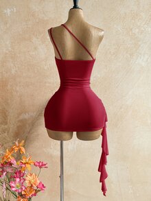 Soleia 女款純色海灘度假上衣與洋裝兩件套 - 酒紅色 - 查看 5