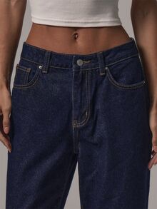 MUSERA بنطلون جينز كابري بقصة ضيقة وخصر متوسط مع حافة مطوية، دنيم أساسي للاستخدام اليومي، خريف وشتاء - أزرق بحري - مشاهدة 3