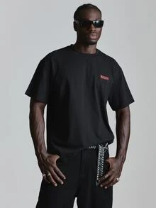 Musero Oversized Drop Shoulder Halloween Graphic Tshirt "Terror "Crew Neck Autum Winter Essentials - Black - View 2