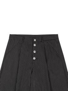 PAVTROS Men's Black Striped Long Pants, Button Fly Design, Minimalist Fashion Versatile Long Pants, Loose Casual Long Pants - Black - View 4