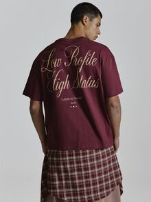 Musero Oversized Graphic Short Sleeve Tshirt Crewneck "Low Profile" Back Graphic Autum Winter Essentials - Purple - View 1