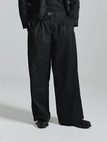 Musero Pleat Front Baggy Flip Metal Clip Fastening Suit Trouser Side And Back Pockets Co Ord Trousers Only Autum Winter Essentials - Black - View 3