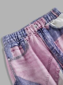 女童心形貼布燙印圖案運動衫套裝，休閒 2 件套服飾，數位印花拼接，街頭風時尚運動套裝 - 粉色 - 查看 4