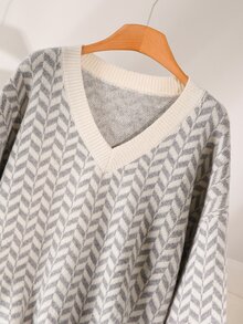CosyJoli 大尺碼女款優雅法式休閒百搭通勤秋冬高階極簡黑白紋理針織套頭上衣 - 深灰色 - 查看 4