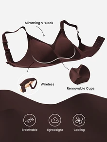 LUVLETTE Plus Chocolate Wireless Full Coverage Seamless Side Support Lounge Bra Bralette Bra No Show Underwear Workout Sports Sticky Basic SizeFreedom Bra - Chocolate Brown - View 6