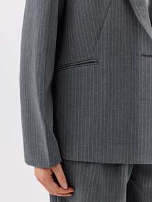 KÆRIA Hus Relaxed Single Breasted Blazer - Compact Tailoring - Charcoal Pinstripe - Elegant, Luxury - Dark Grey - View 7