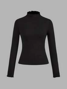 SHEIN EZwear 2件裝黑色休閒修身長袖T恤，秋冬款 - 黑色 - 查看 6