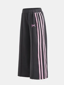 女童休閒百搭灰粉拼接運動衫套裝 2件組 加厚款 秋冬新款蝴蝶結印花 - 灰色 - 查看 5