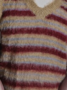 Musero Striped Mohair V Neck Vest Ribbed Neckline And Arm Cuffs Autum Winter Essentials - Multicolor - View 6