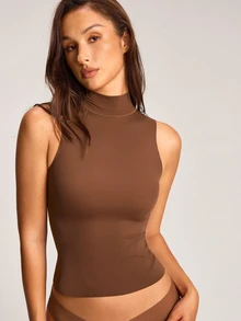 Barelissa Women's Seamless Base Layer Top, All-Season Fashion Versatile Innerwear, 1pc - Coffee Brown - View 4