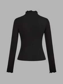 SHEIN EZwear 2件裝黑色休閒修身長袖T恤，秋冬款 - 黑色 - 查看 7