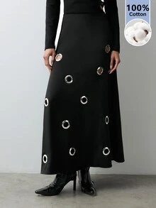 Maija Women's Fashion Commuter Metal Eyelet Decor Skirt - Black - View 6