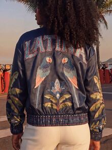 CAJUNI Jaket Wanita Ukuran Besar Lengan Panjang Motif Tanaman Tropis dengan Resleting - MultiWarna - View 3