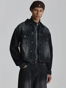 Musero Oversized Drop Shoulder Back Pleat And Rivet Denim Jacket Chest Pockets With Flaps And Press Studs Co Ord Jacket Only Autum Winter Essentials - Black - View 1