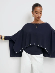 Maija Women's Elegant Commuter Shawl Knit Top - Navy Blue - View 6