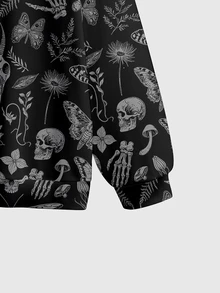 ROMWE Dark Skull Forest Gothic Pullover Sweatshirt Plus Size - Black - View 4
