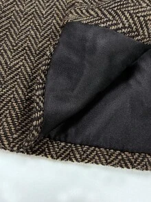 LUMIGAL Herringbone Pattern Notch Lapel Single-Breasted Cinched Waist Vintage British Style Autumn/Winter Women's Blazer - Coffee Brown - View 6