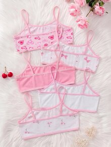 SHEIN Tween女孩可愛簡約豹紋與愛心圖案柔軟親膚兒童學生青春期內褲5件組 情人節 - 彩色 - 查看 2