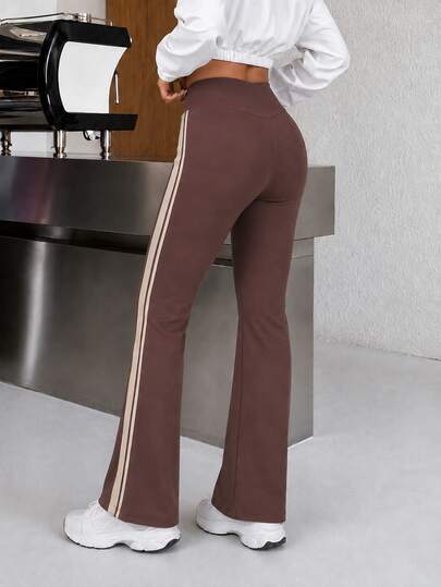 Muchica Women's Side Stripe Flare Leg Sports Pants