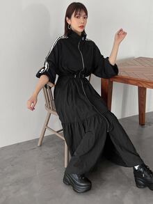 DAZY Women's Colorblock Pleated Casual Party Mid-Length Dress - Black - View 5