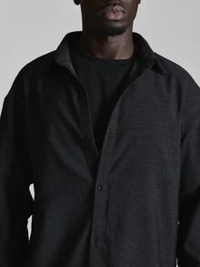 Musero Oversized Drop Shoulder Collared Shirt In Faux Denim Fabric Cropped Length Co Ord Shirt Only Autum Winter Essentials - Black - View 6
