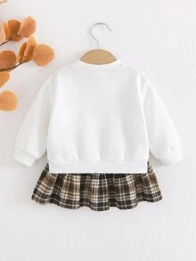Cozy Pixies 新生女嬰卡通熊圖案針織軟綿圓領長袖套頭上衣 秋冬洋裝 - 白色 - 查看 2