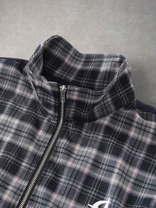 PAVTROS Men's Plaid Patchwork Letter Print Jacket - Navy Blue - View 4