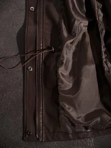 Anewsta Jaket Wanita Oversize Kulit Imitasi Serbaguna dengan Tali Serut di Pinggang, Leher Tinggi, dan Resleting. - Coklat - View 8