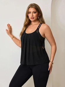 Easithlete Plus Size Women's Built-In Padded Knit Sleeveless Open Back Yoga Jogging Pilates Sports Top Gym Black Summer Kawaii - Black - View 3