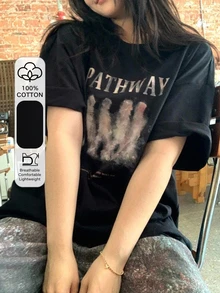 Dazy Plus Korean Style Round Neck Printed Short Sleeve Street Casual T-Shirt - Black - View 1