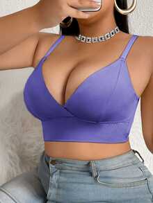 SHEIN 大尺碼女款素色休閒日常細肩帶內衣 - 紫色 - 查看 4