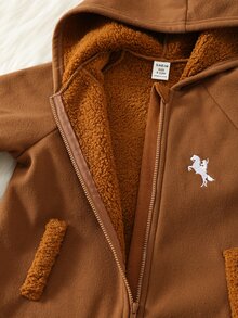 SHEIN 男嬰秋冬保暖內裡加厚刺繡連身衣 - 棕色 - 查看 5