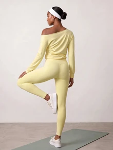 Zivah Women's Solid Color Cropped Halter Tank Top And Leggings Sports Set - Yellow - View 7