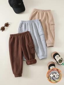 3pcs/Set Celana Panjang Rajut Kasual Lucu Serbaguna Warna Polos untuk Bayi Laki-laki Musim Gugur/Dingin, Celana Jogger Serbaguna untuk Anak-anak - MultiWarna - View 5