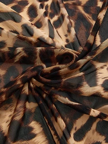 ROMWE Street Life Sexy Leopard Print Cake Asymmetrical Hem Chiffon Printed Women's Skirt - Brown - View 4