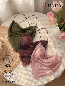 SHEIN MOD 3件組女款垂領方襬背心上衣 - 軍綠色 - 查看 1