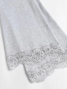 Sweetra Women's Grey V-Neck Lace Trim Design Flared Sleeve Slim Fit Sexy Elegant Commute T-Shirt For Autumn/Winter - Grey - View 4