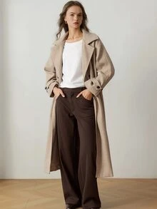 Dazy-Less Women's Solid Color Dropped Shoulder Long Sleeve Single-Breasted Casual Overcoat Fall - Apricot - View 3