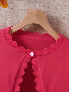 SHEIN Elladie kids Girls' Cardigan With Ruffle Trim, Simple Fashionable Versatile Knit Shawl Cardigan - Hot Pink - View 5