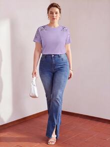MOTF PREMIUM PLUS SUMMER DELICATE FLORAL EMBROIDERED T-SHIRT - Purple - View 8