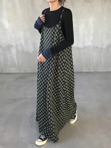DAZY Women's All-Over Print Casual Versatile Daily Wear Long Strap Dress - Black - View 4