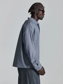 Musero Collared Long Sleeve Shirt Small Contrast Embroidery Autum Winter Essentials - Blue - View 4