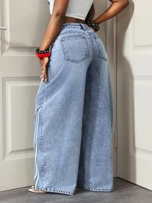 Slaydiva Celana Jeans Wanita Ukuran Standar Cowgirl Warna Biru, Tidak Melar, Potongan Kaki Melengkung - Light Wash - View 2