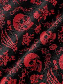 ROMWE Goth 暗黑龐克骷髏森系性感透視網紗長袖女款上衣 - 黑色 - 查看 3